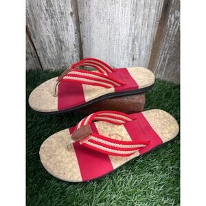 Louluen Nautical Red Striped Cork Flip Flops Women's 11